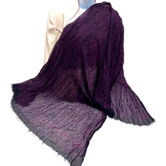 LOUIS VUITTON Etole Fringe Shawl Scarf 70% Cashmere/30% Silk  80" x51" 401910(42 - Picture 5 of 16